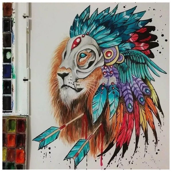 Тату Лев индеец