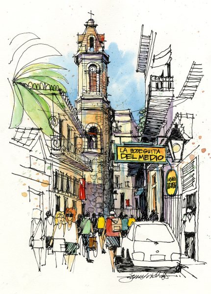 Урбан скетчинг акварель+линер