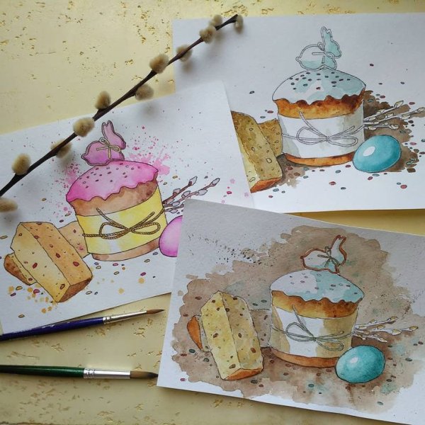 Пасха акварель