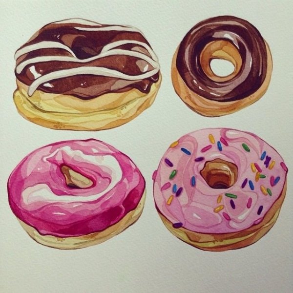 Пончики скетчинг акварель