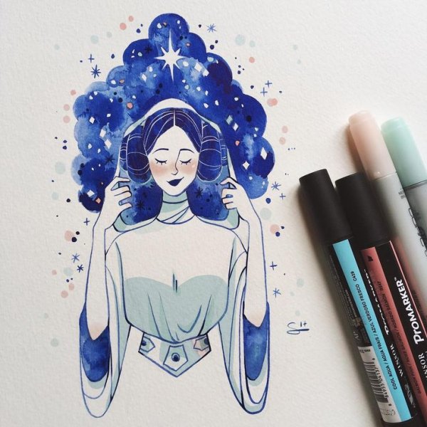 Рисунок Беби Йоды маркерами