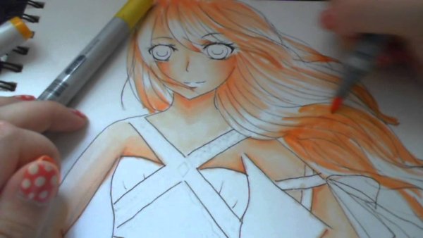 Рисование аниме, раскрашивание фломастерами