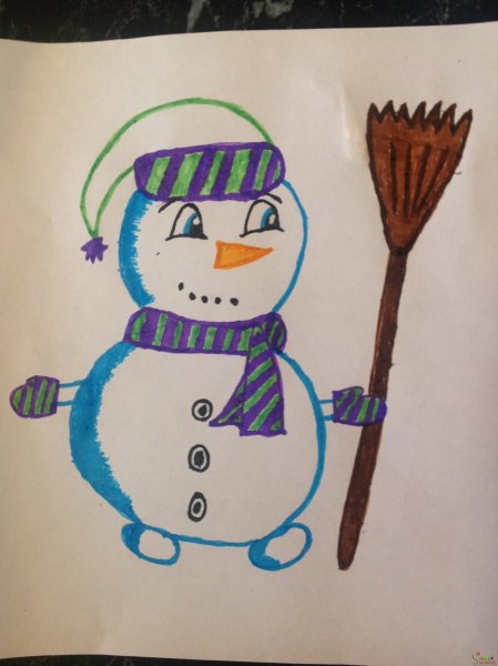 Снеговик рисунок маркерами