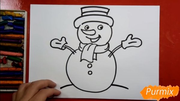 Снеговик рисунок фломастерами