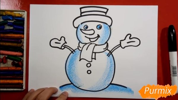 Снеговик рисунок маркерами