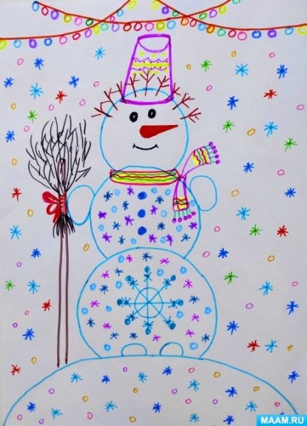Урок рисования Снеговик