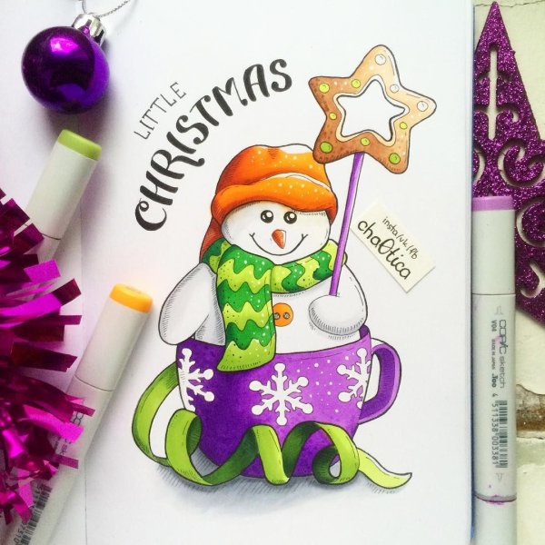 Скетчинг Снеговик