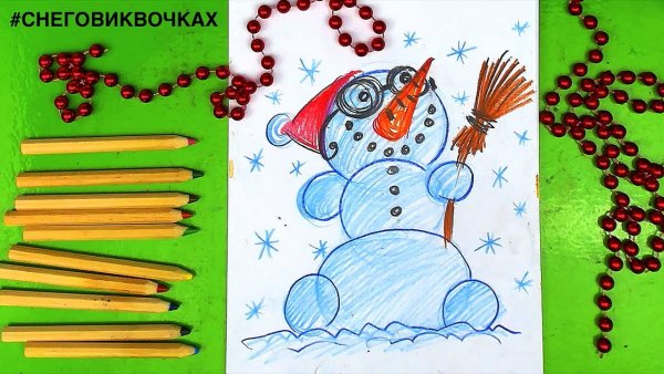 Видеоурок рисуем снеговика