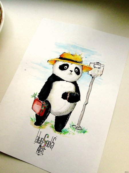 Панда акварель открытка