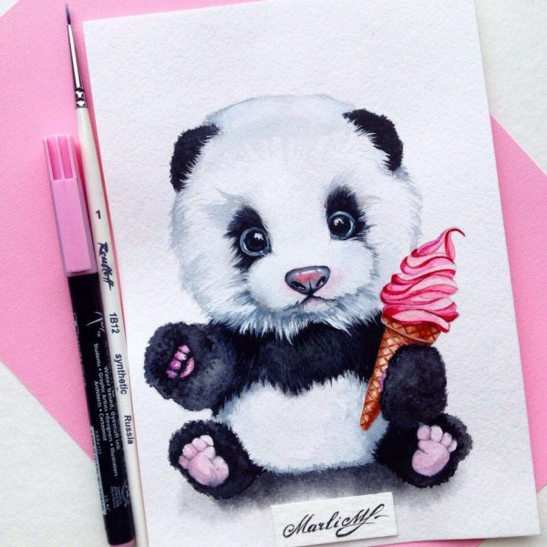Панда акварелью