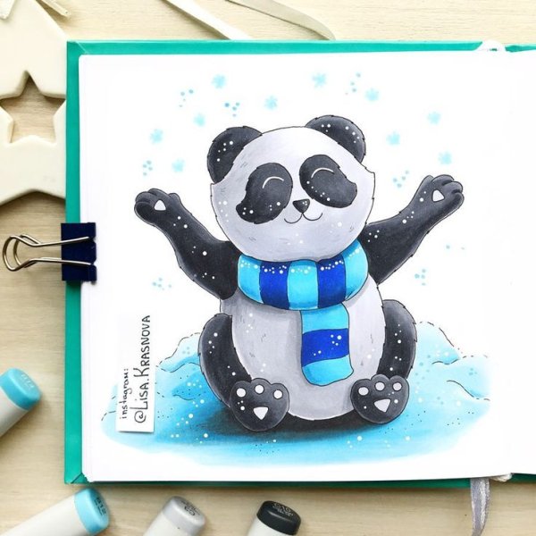 Панда скетч маркерами