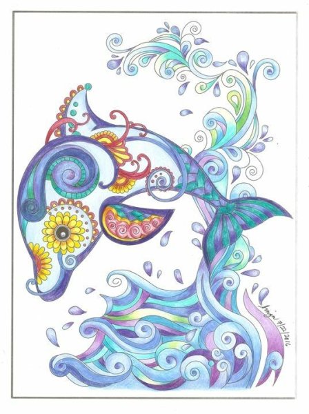 Дельфин в стиле дудлинг