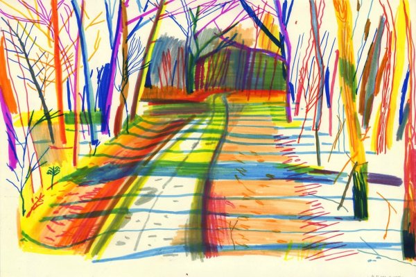 Пейзаж фломастерами и карандашами