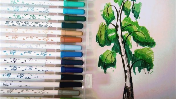 Нарисовать березу фломастерами