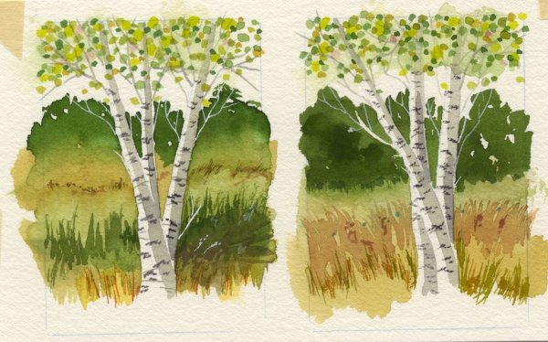 Нарисовать березу фломастерами