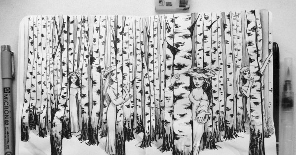 Березы рисунок маркерами