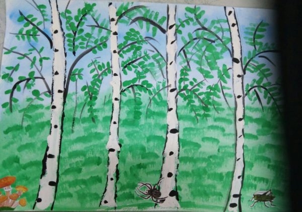 Береза акварелью