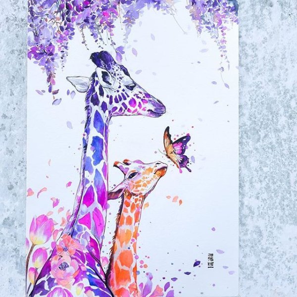 Акварельный скетч Жираф
