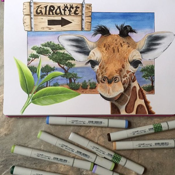 Животные скетч маркерами Жираф