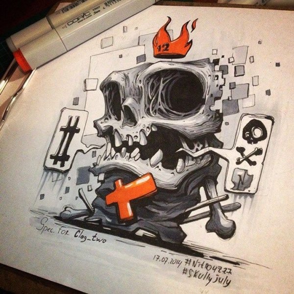 Череп гелевой ручкой