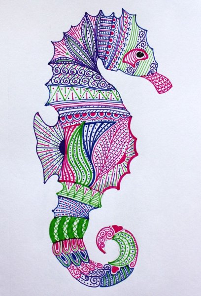 Морской конек Зентангл