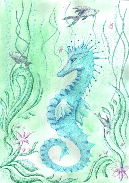 Морской конек карандашом