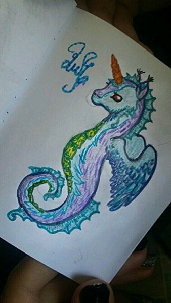 Морской конек рисунок фломастерами