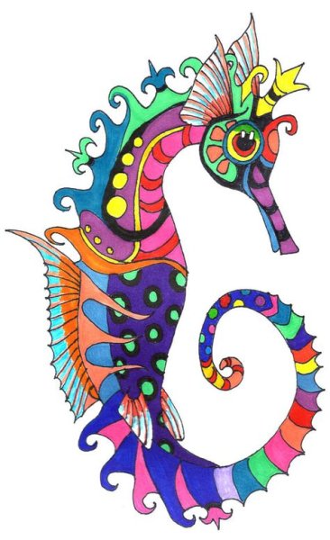 Морской конек маркером