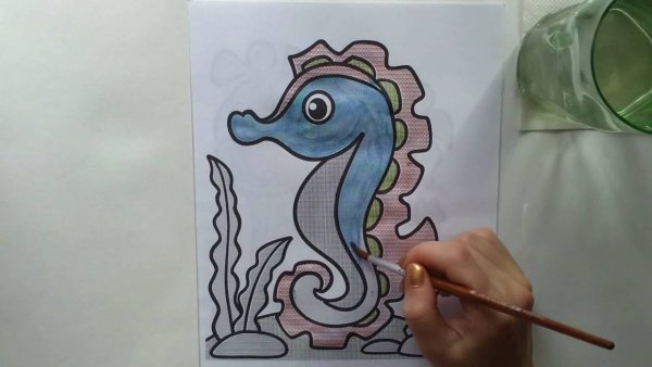 Морской конек рисунок фломастерами