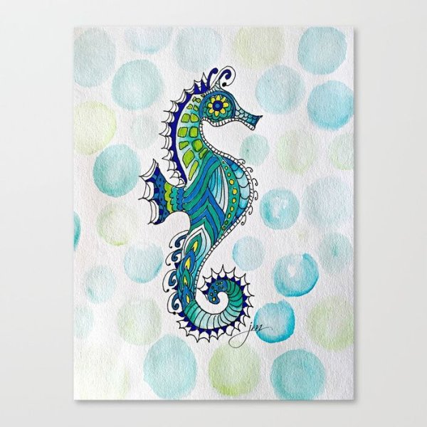 Графика акварель морской конек