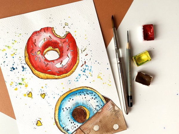 Скетч пончик акварель
