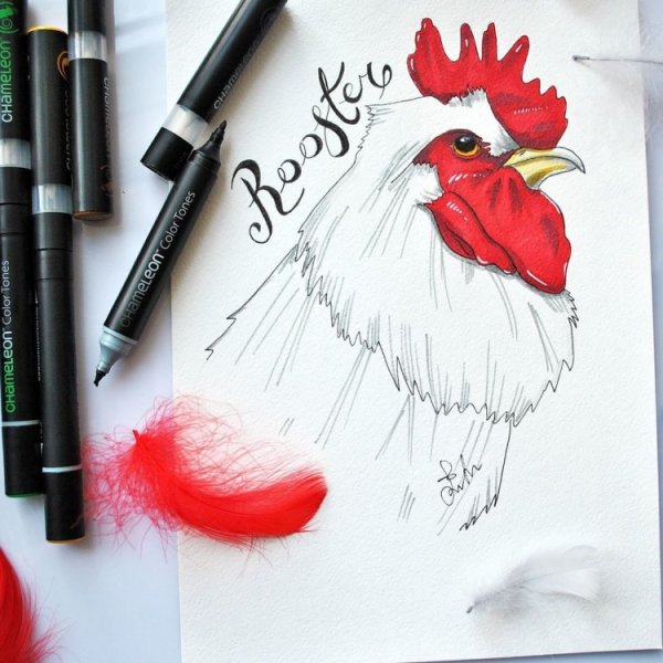 Петушок гуашью для детей