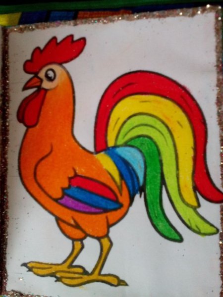 Петух рисунок карандашом цветной