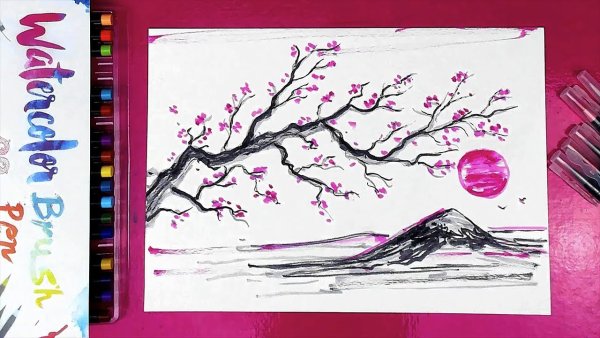 Ветка Сакуры маркерами