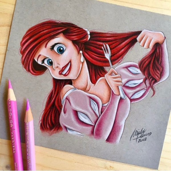 Принцессы цветными карандашами