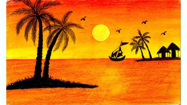 Нарисовать закат карандашом