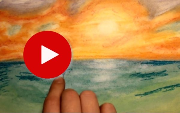 Закат на море красками для детей пошагово