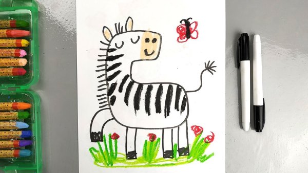 Зебра рисует фломастерами картинка для детей