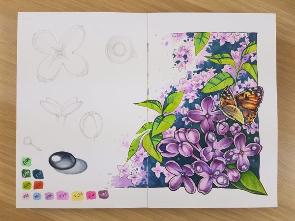 Сирень фломастерами