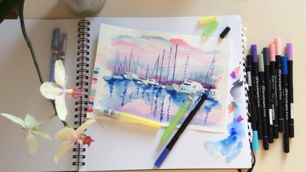 Скетчинг маркерами попугай