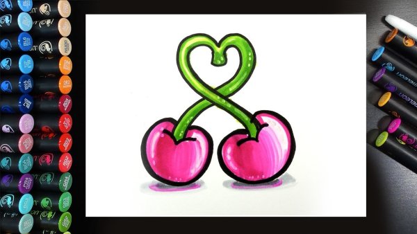 Вишенки рисунок маркерами