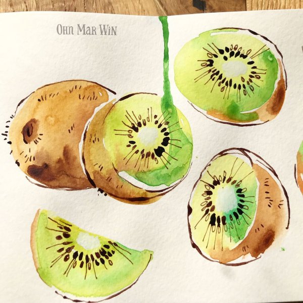 Скетч акварель киви