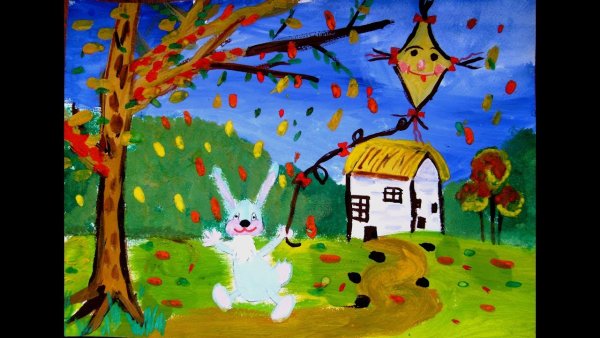 Рисунок детский фломастерами осень