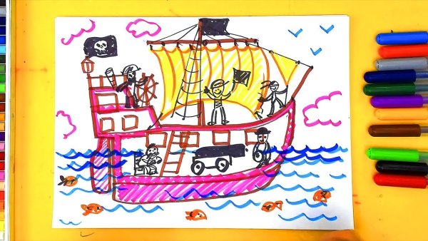 Корабль рисунок фломастерами