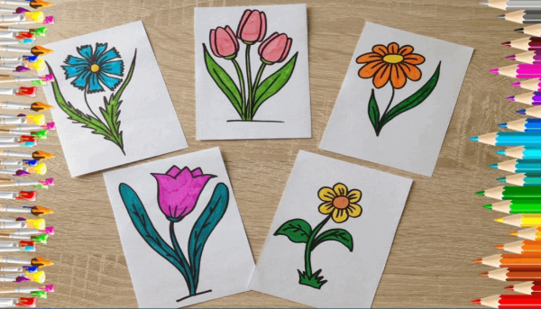 Цветы фломастерами для детей