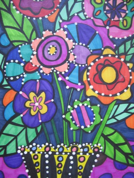 Букет цветов фломастерами легко