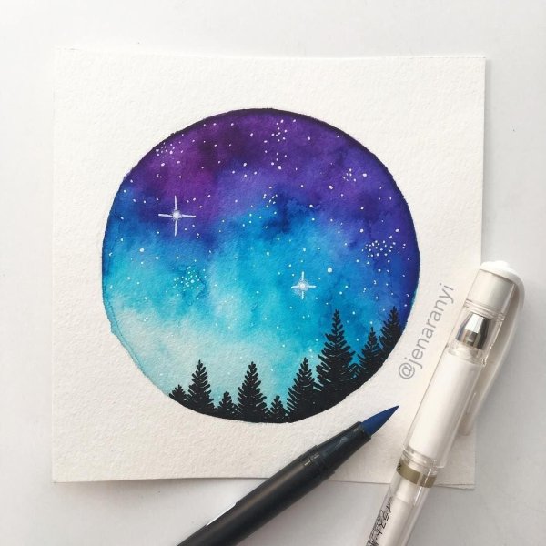 Рисование космоса акварелью