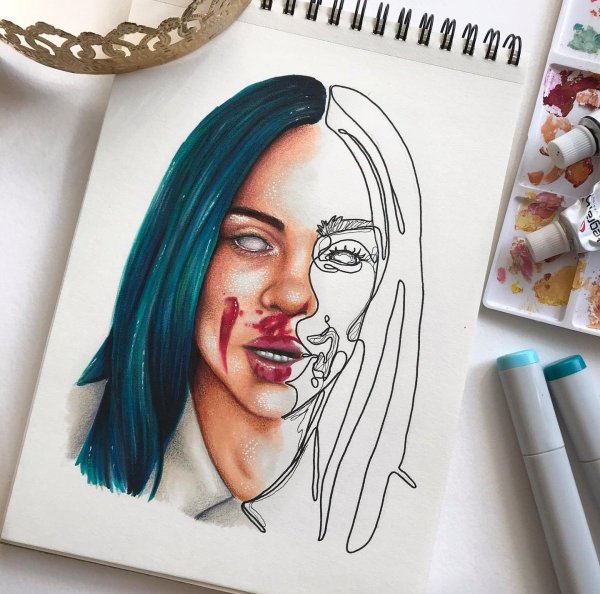 Скетч портрет маркерами