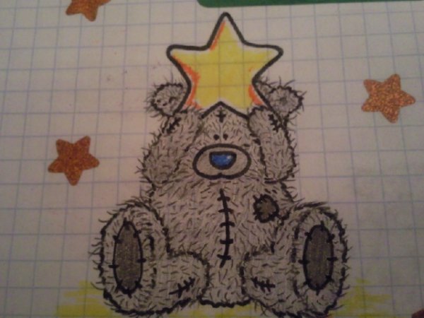 Рисование фломастерами медвежонка