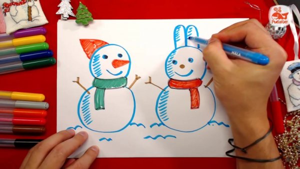 Детский новогодний рисунок фломастерами
